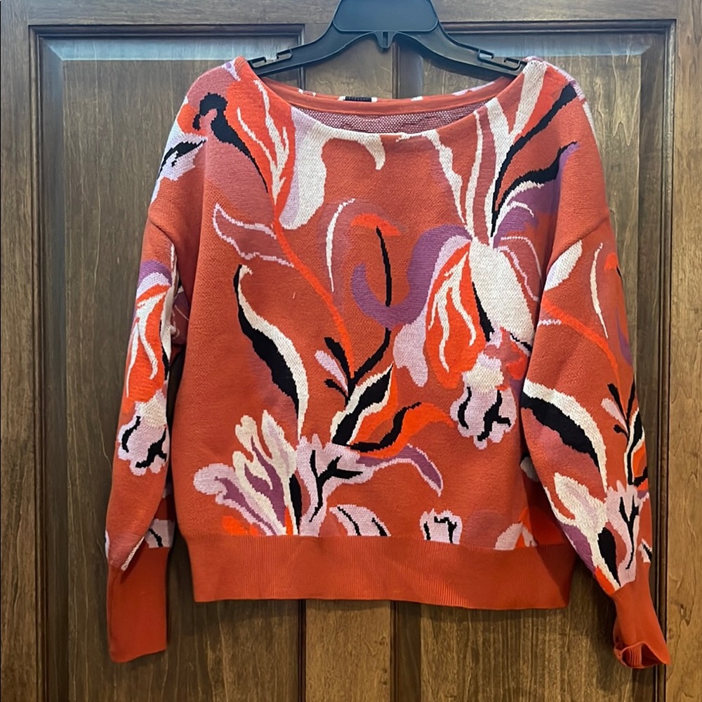 Anthrpolgie Floral Patterned Sweater - Orange and Purple SZ Medium